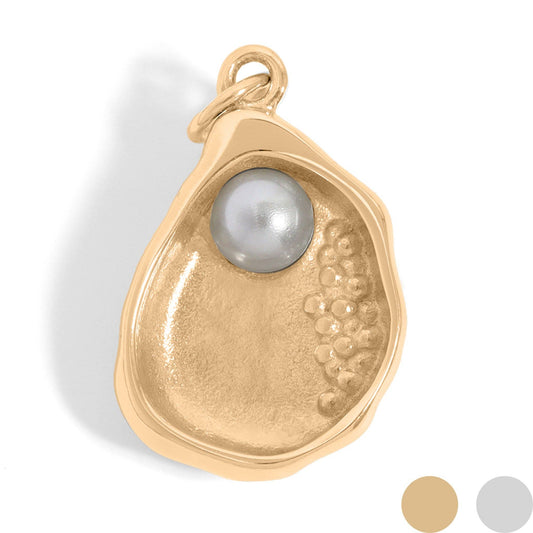 18K Gold PVD Stainless Steel Shell Charm with Pearl