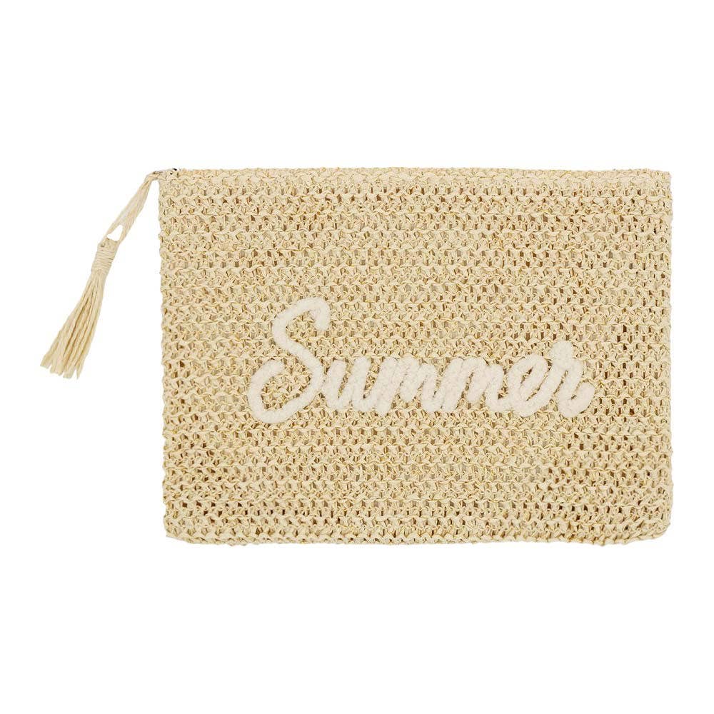 SUMMER Embroidery Woven Straw Pouch Bag