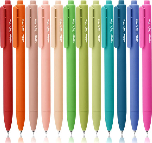 Cute 12-Pack Retractable Gel Pens with Colored Ink: Vintage Colors