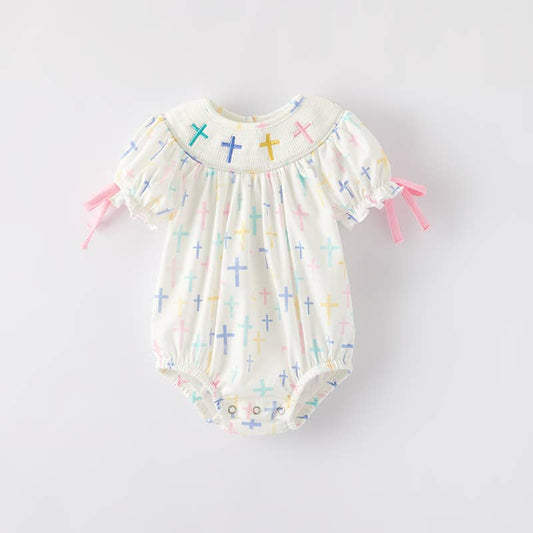 Baby Girls Easter Cross Smocking Embroidery Romper