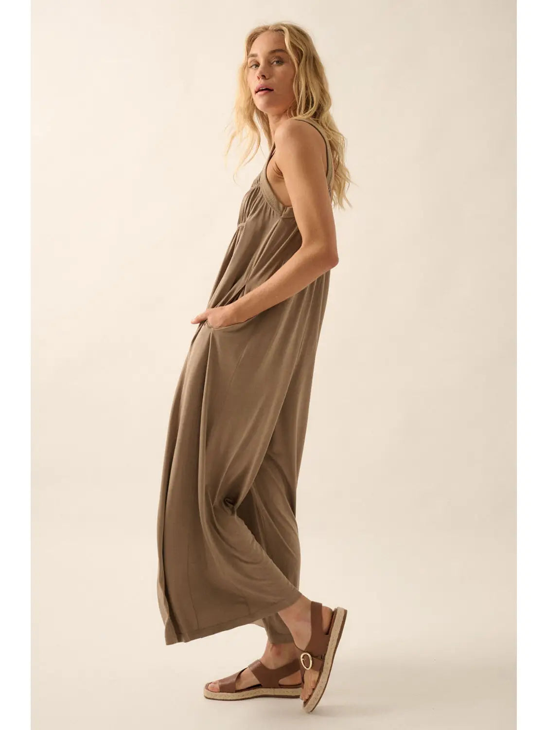 Solid Modal Knit Wide-Leg Cropped Jumpsuit