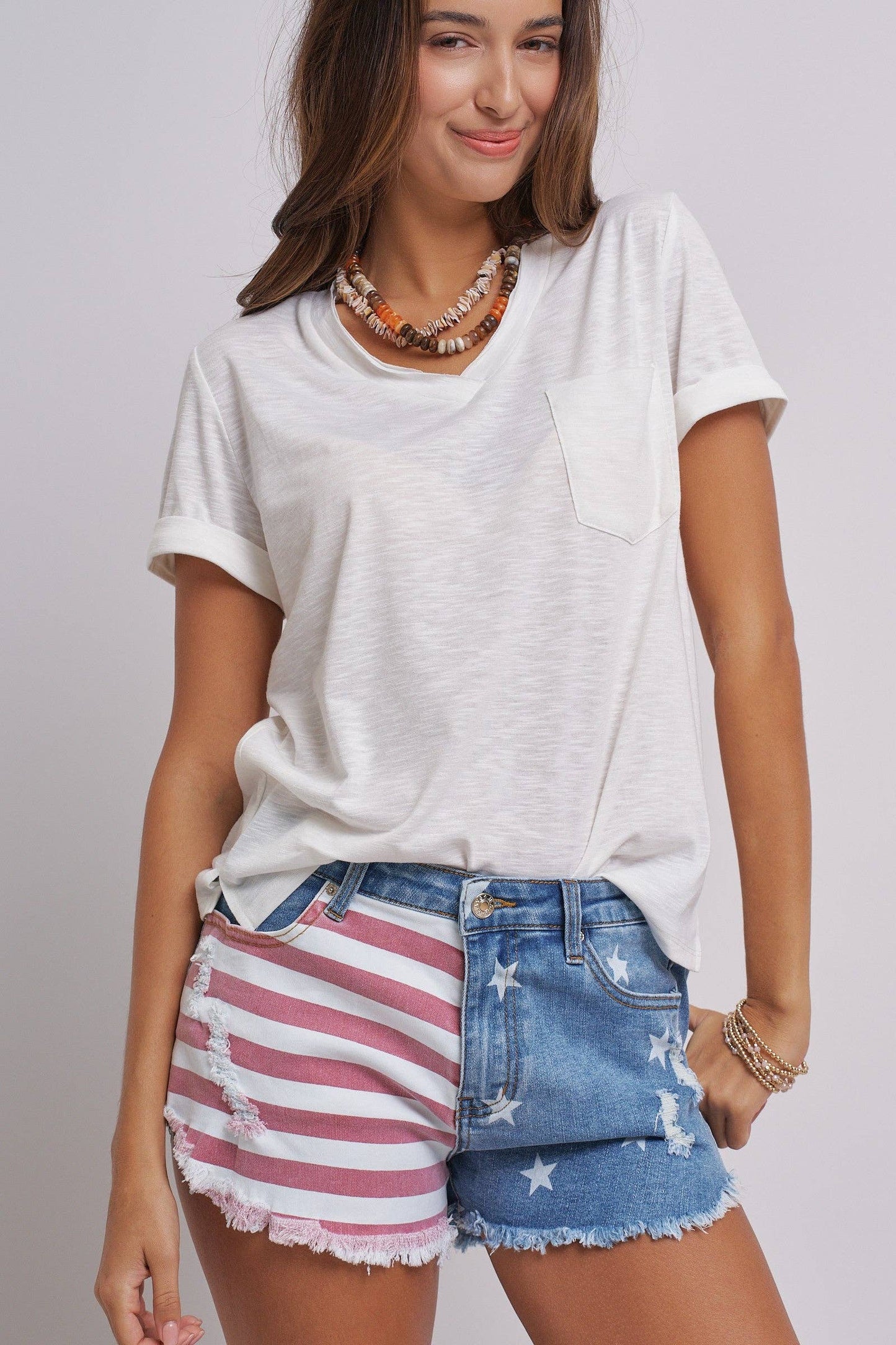 Stars And Stripes Cutoff Denim Shorts Distressed