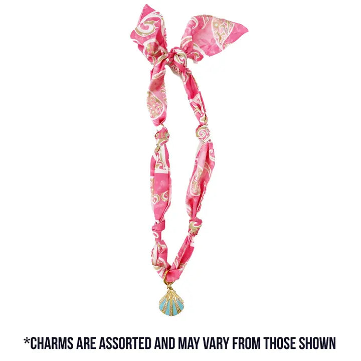 Scarf Necklace with Charm - Multiple Colors