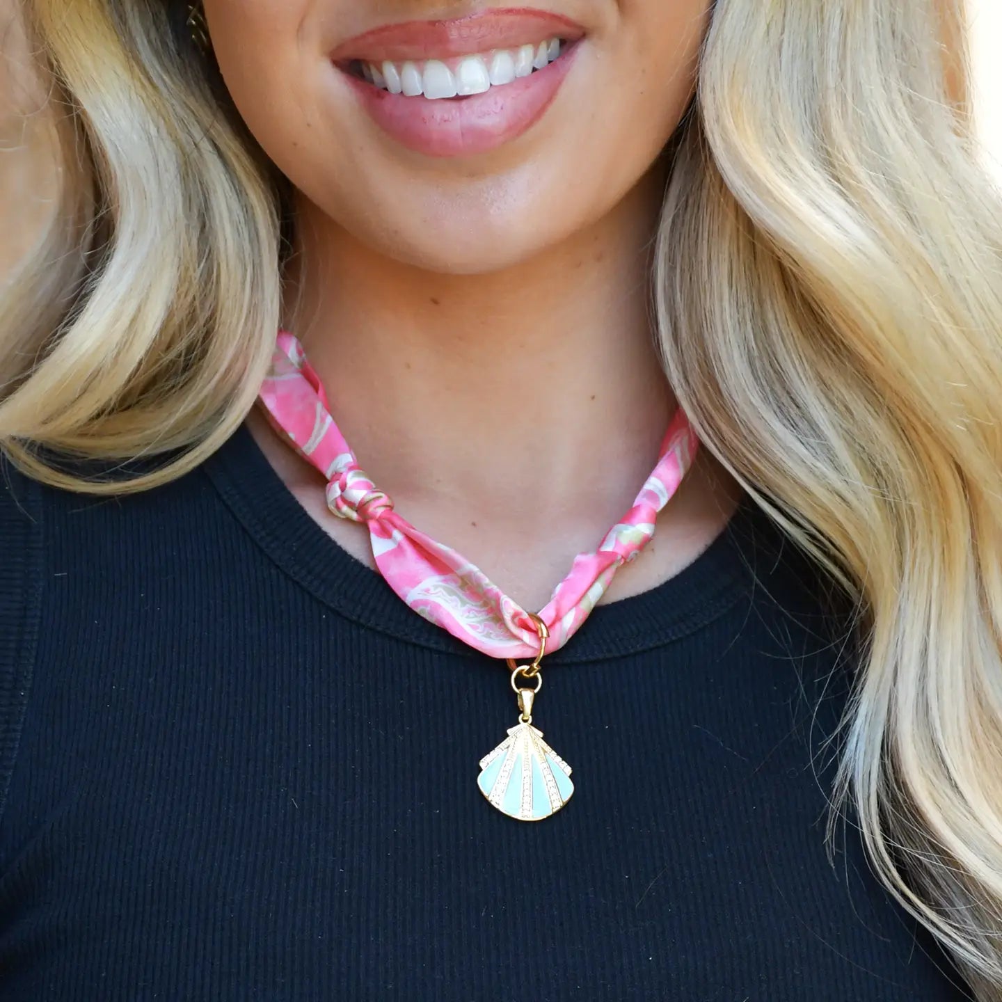 Scarf Necklace with Charm - Multiple Colors