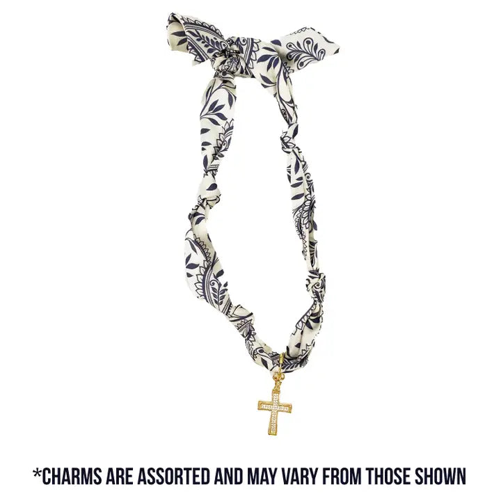 Scarf Necklace with Charm - Multiple Colors