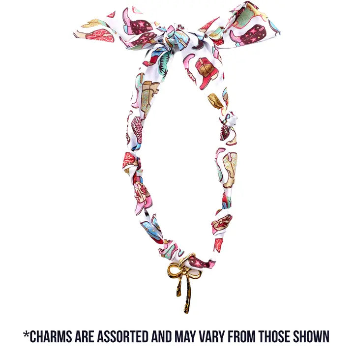 Scarf Necklace with Charm - Multiple Colors