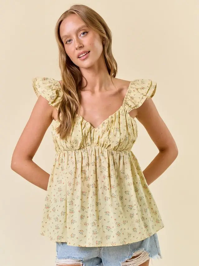 Sweetheart Neckline Ruffled Strap Babydoll Top